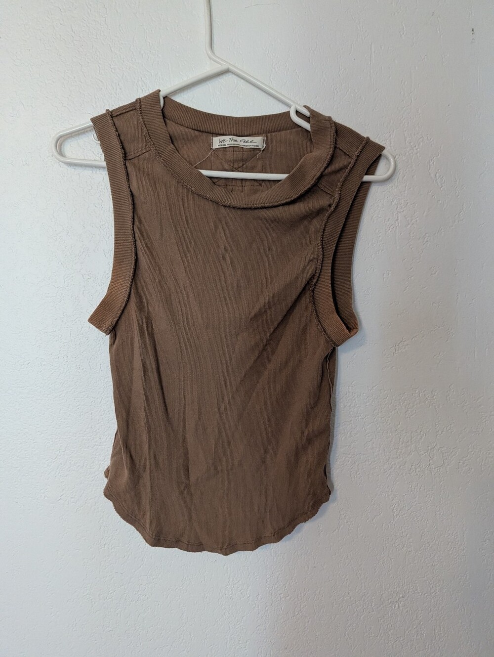 We The Free Ribbed Tank Top in Taupe Brown Pre Owned